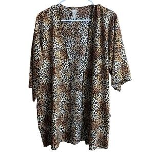 Cacia Brown Tan Leopard Print Open Front Kimono Size Small
